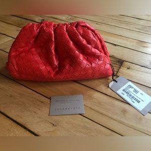 NWT-Bottega Veneta-Nappa Intrecciato The Mini Pouch Bright Red